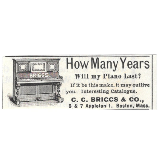 C.C. Briggs & Co Piano Sales Boston MA 1892 Ad AG2-S19