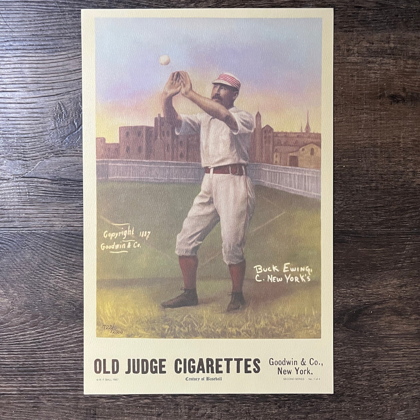 Buck Ewing Catcher New York Old Judge Century of Baseball 1987 Poster V14-1