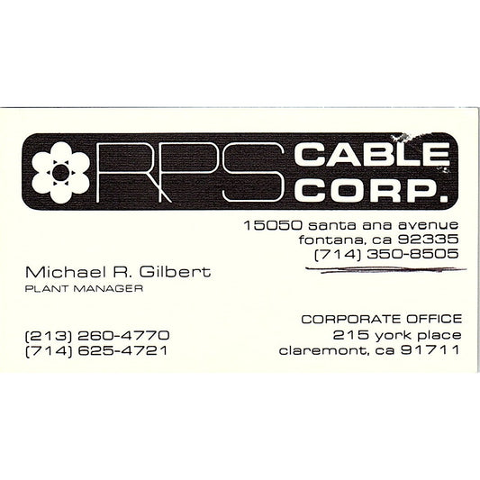 Michael R Gilbert RPS Cable Corp Fontana CA Vintage Business Card SC9-B3