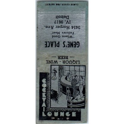 Gene's Place Cocktail Lounge Detroit MI Vintage Matchbook Cover SD2-Y3
