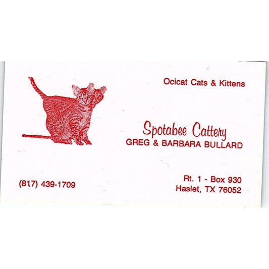 Spotabee Cattery Greg & Barbara Bullard Ocicats Haslet TX Business Card SD9-B14