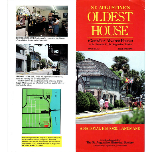 Vintage St. Augustine's Oldest House Gonzales-Alvarez FL Brochure H5-5