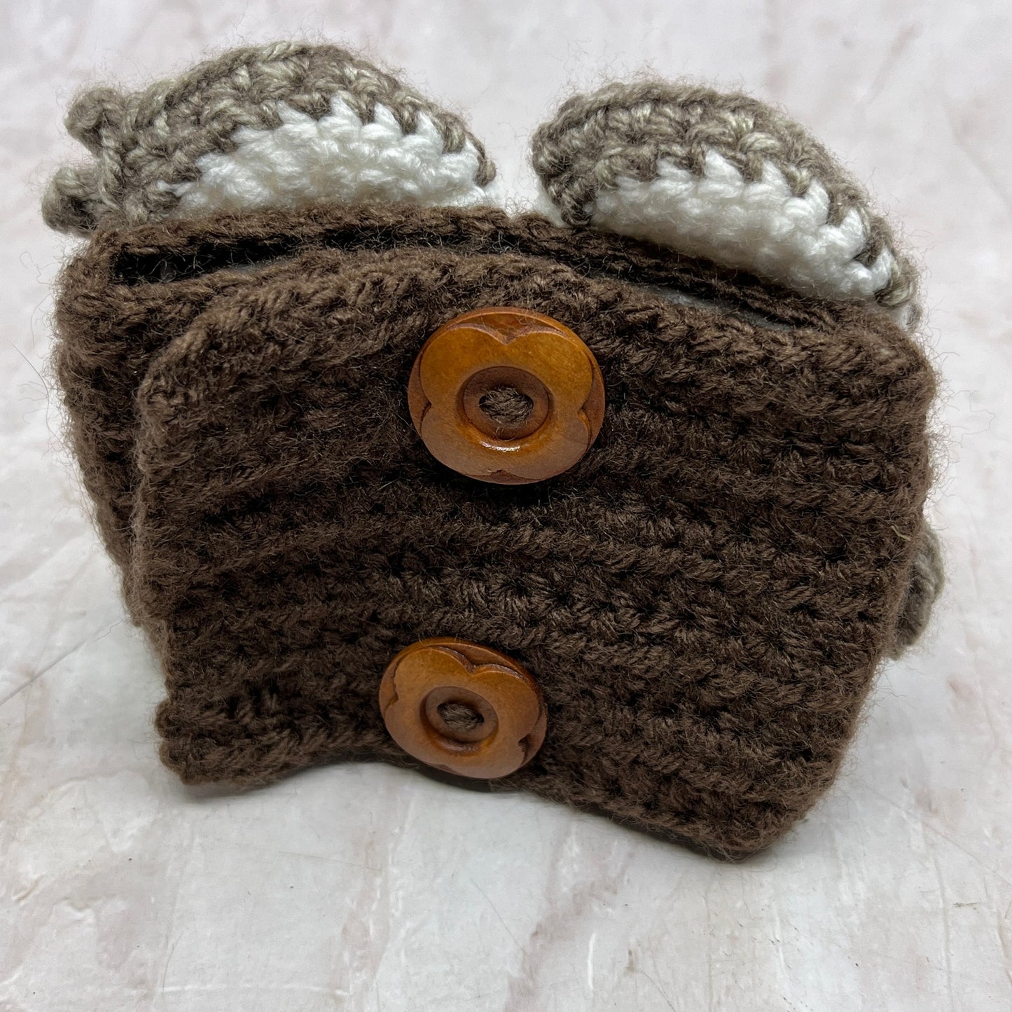 1970s Knit Crochet Sleepy Owl Can Koozie Candle Holder TF4