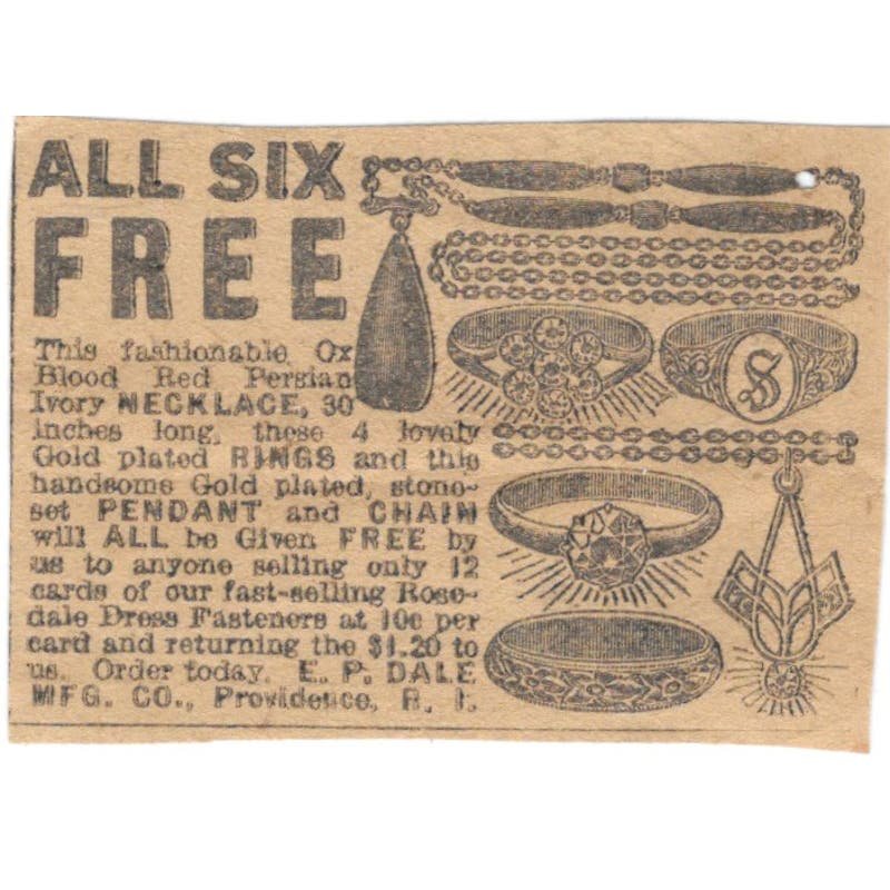 E.P. Dale Mfg Co Providence RI Free Jewelry 1923 Magazine Ad Clip AE1-6