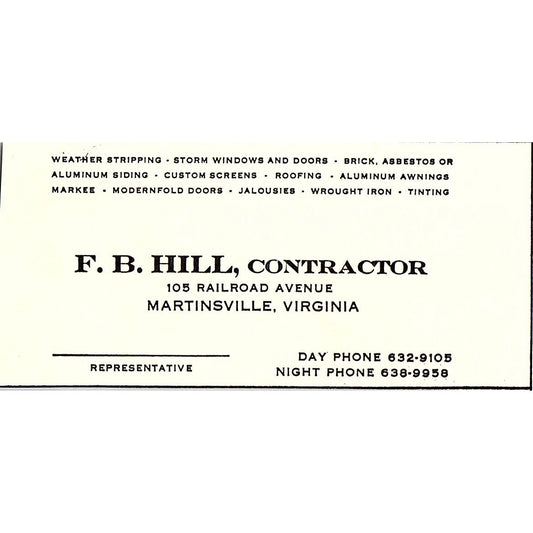 F.B. Hill Contractor Martinsville VA 1960s Ad AG2-M3