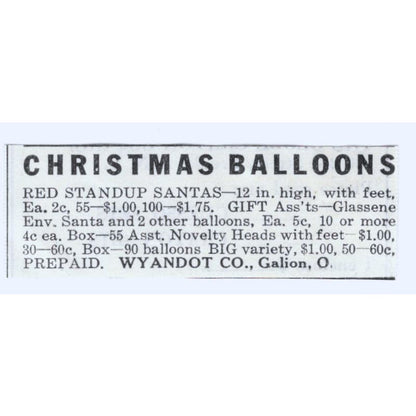 Christmas Balloons Wyandot Co Galion Ohio 1930s Magazine Advertisement AE4-I3