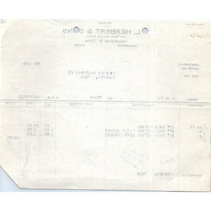 1948 L. Herbert & Sons Nashville Tennessee Letterhead Receipt D18