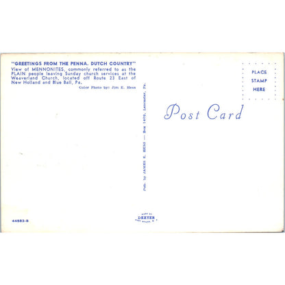 Mennonites Leaving Sunday Church Pennsylvania Dutch Country Postcard PD7