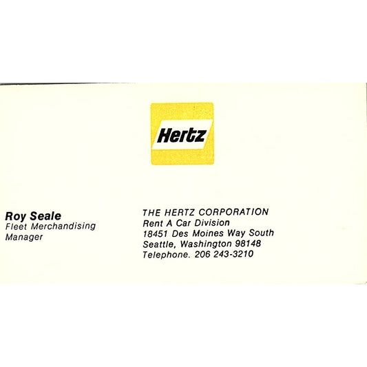 Roy Seale The Hertz Corp Seattle WA Vintage Business Card SD9-B9