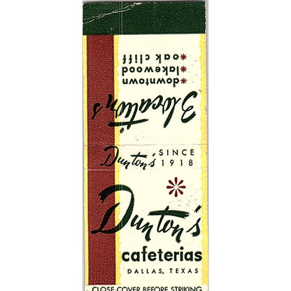 Dunton's Cafeterias Dallas TX Vintage Matchbook Cover SC7-Y1