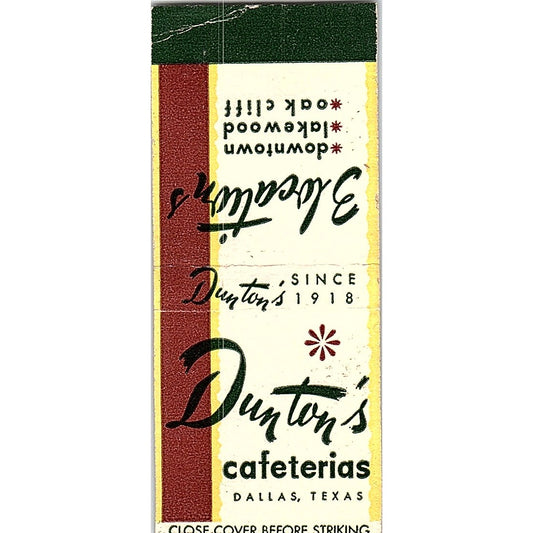 Dunton's Cafeterias Dallas TX Vintage Matchbook Cover SC7-Y1