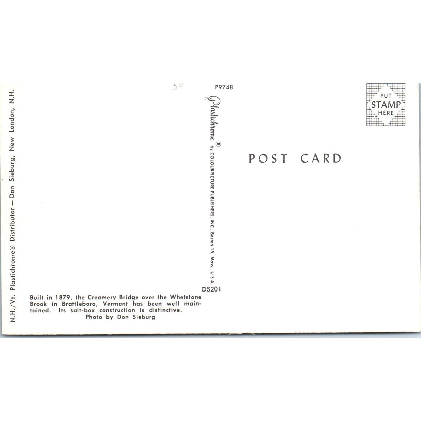 Covered Bridge over Whetstone Brook Brattleboro Vermont Vintage Postcard PD2