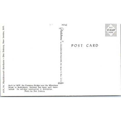 Covered Bridge over Whetstone Brook Brattleboro Vermont Vintage Postcard PD2