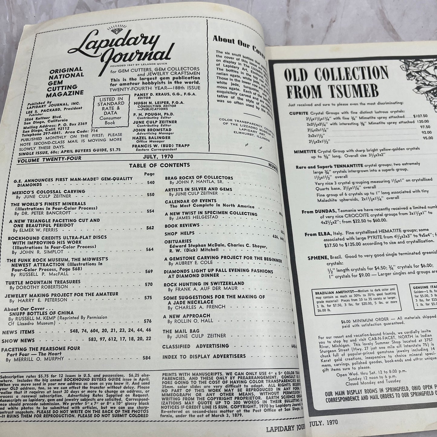 Snuff Bottles of China Lizzadro Museum Lapidary Journal Magazine - Jul 1970 M25