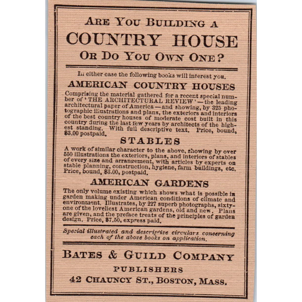 Bates & Guild Co American Country Houses Ad Boston c1905 Victorian Ad AE9-MA6
