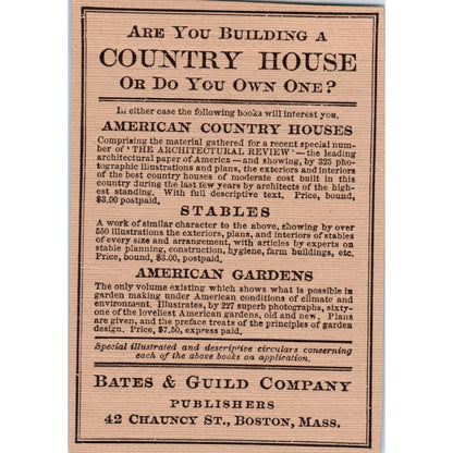 Bates & Guild Co American Country Houses Ad Boston c1905 Victorian Ad AE9-MA6