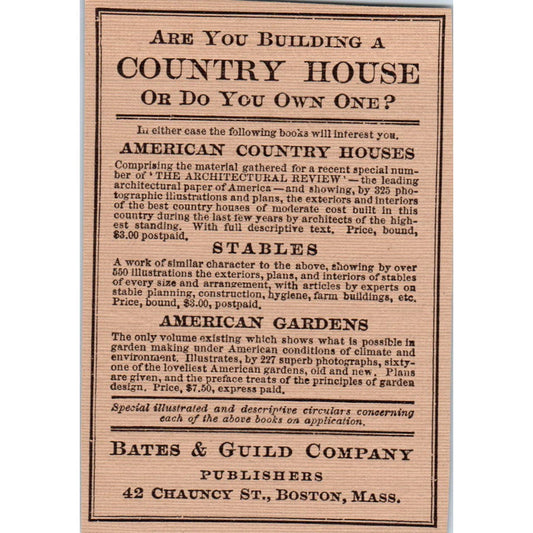 Bates & Guild Co American Country Houses Ad Boston c1905 Victorian Ad AE9-MA7