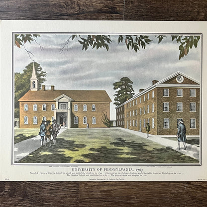 University of Pennsylvania in 1765 Charles M. Lefferts Lithograph Print 9x12 V8