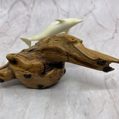 Vintage John Perry Studio Dolphin Burl Wood Art Sculpture Ocean 5x7" TF4