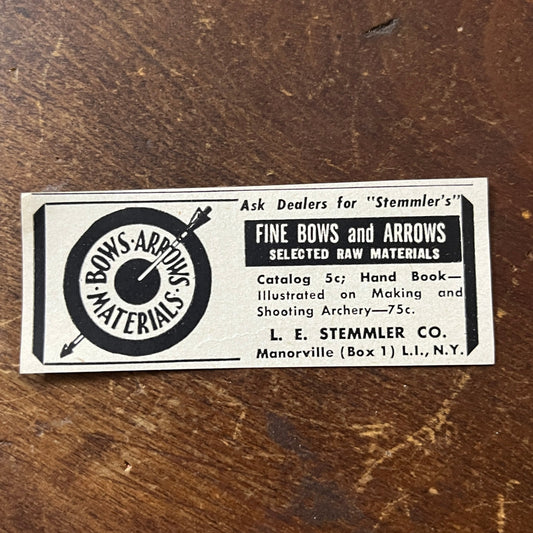 L.E. Stemmler Co Archery Materials Manorville Long Island NY 1955 Ad AF9-S8