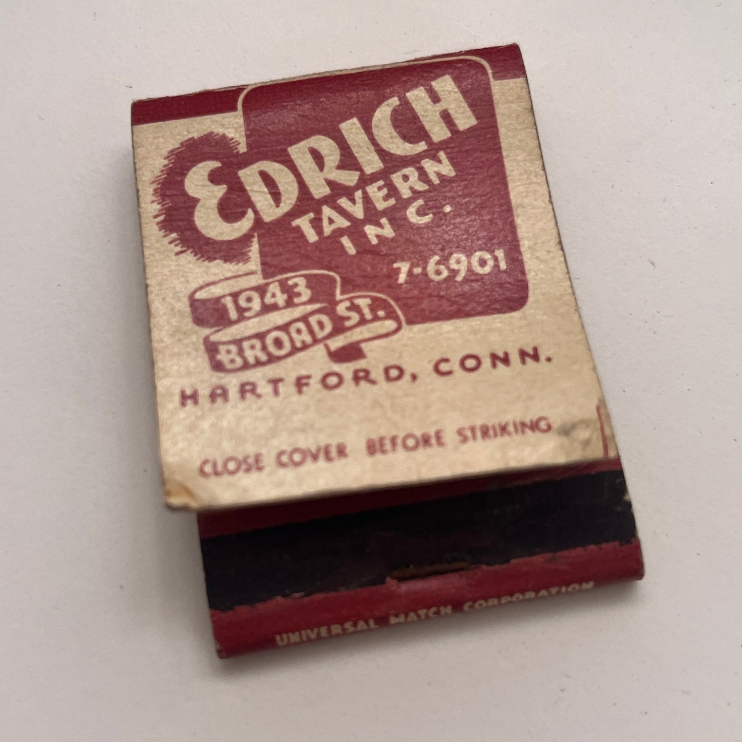 Edrich Tavern Inc Hartford CT War Bonds Vintage Matchbook Cover TB8-MB-6