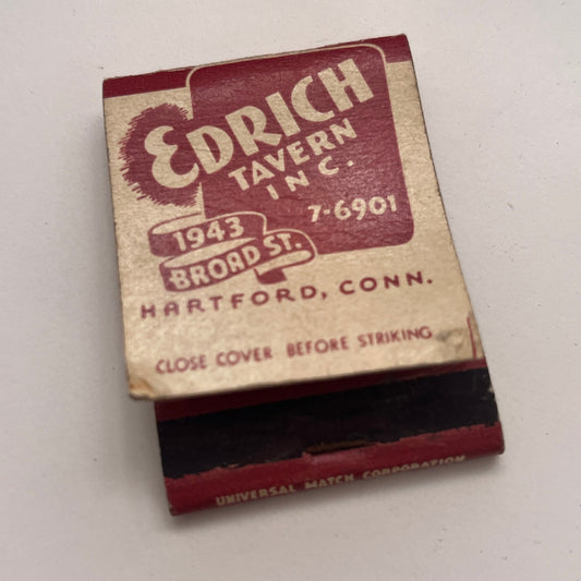 Edrich Tavern Inc Hartford CT War Bonds Vintage Matchbook Cover TB8-MB-6