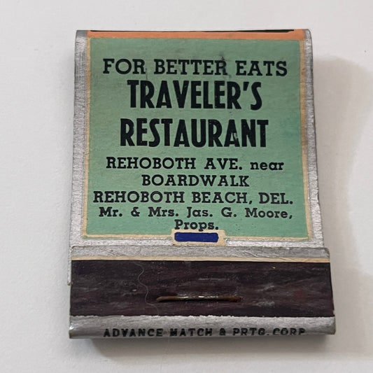 Traveler's Restaurant Rehoboth Beach DE Jas. G. Moore Matchbook Cover TB8-MB-8