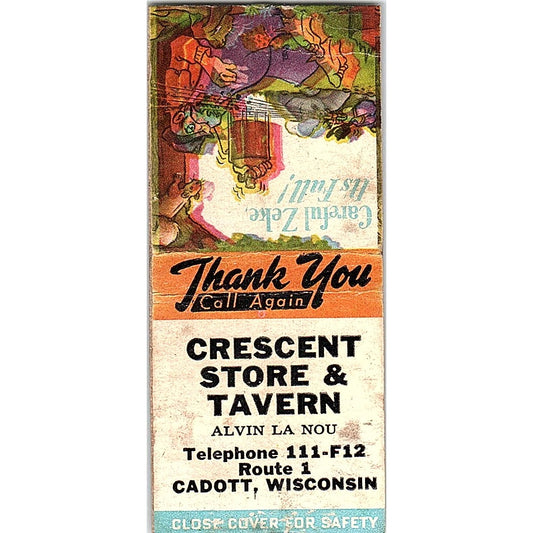 Crescent Store & Tavern Alvin La Nou Cadott WI Vintage Matchbook Cover SF3-Y9