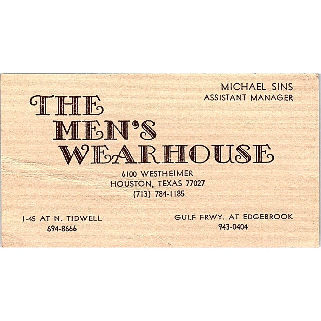 Michael Sins The Men's Wearhouse Houston Vintage Business Card SD9-B7