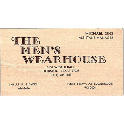 Michael Sins The Men's Wearhouse Houston Vintage Business Card SD9-B7