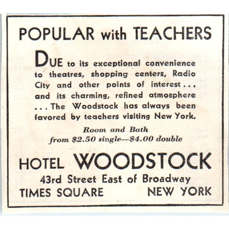 Hotel Woodstock Times Square NY 1930s Magazine Advertisement AE4-I2