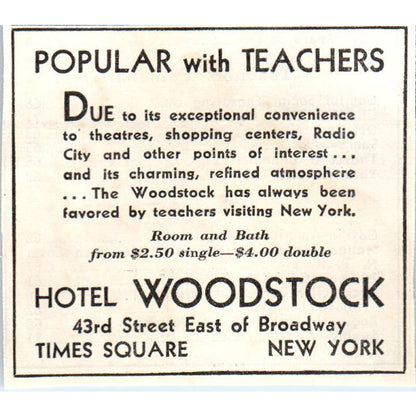 Hotel Woodstock Times Square NY 1930s Magazine Advertisement AE4-I2
