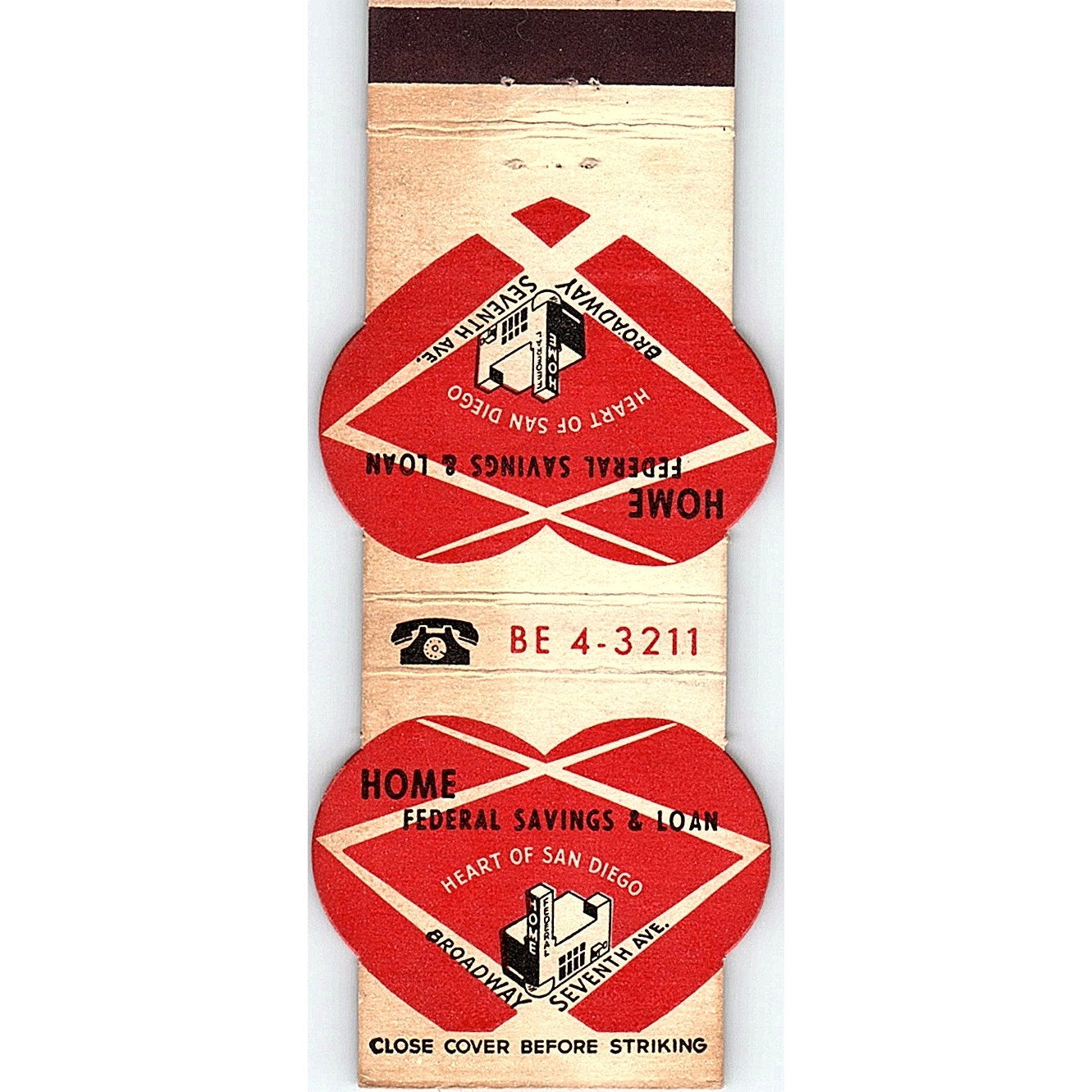 Home Federal Savings & Loan San Diego CA Vintage Matchbook MM4-10