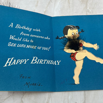 1953 Birthday Greeting Card Norcross Dancing Girl With Feather Fan AE3