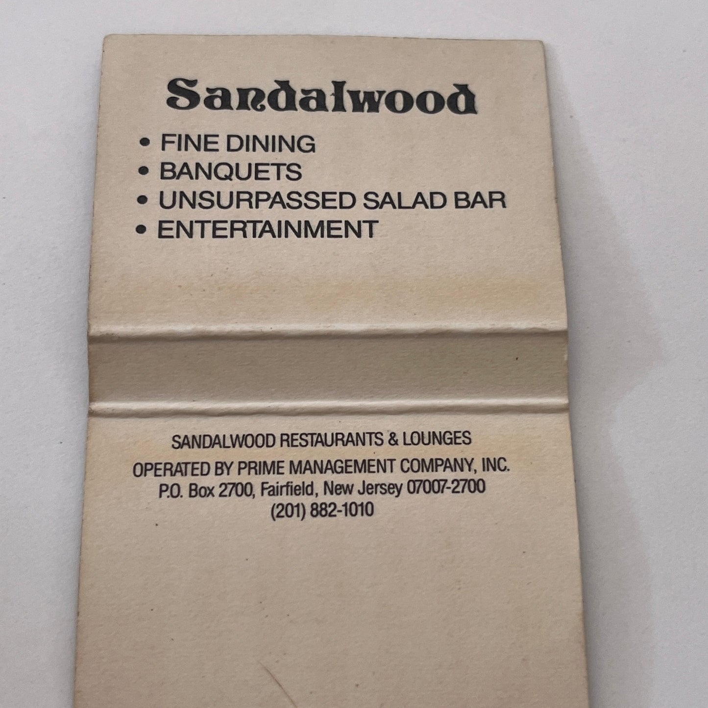 Sandalwood Restaurants & Lounges NJ Vintage Matchbook Cover MM3-3