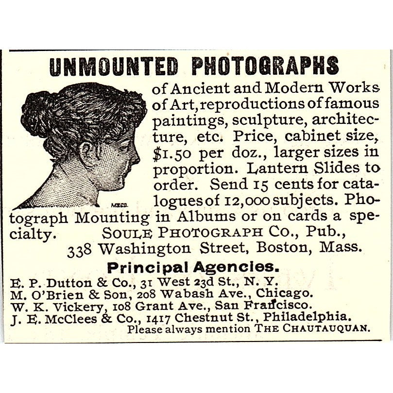 Photographs E.P. Dutton M. O'Brien W.K. Vickery J.E. McClees 1892 Ad AG2-S26