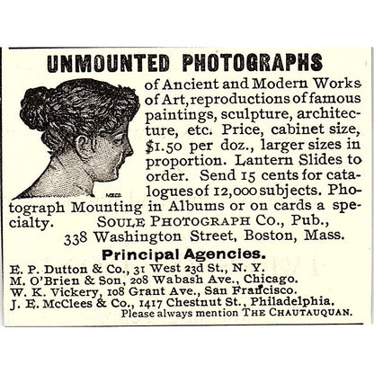Photographs E.P. Dutton M. O'Brien W.K. Vickery J.E. McClees 1892 Ad AG2-S26