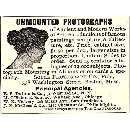 Photographs E.P. Dutton M. O'Brien W.K. Vickery J.E. McClees 1892 Ad AG2-S26