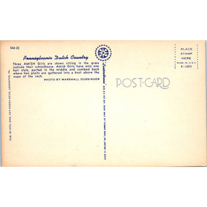 Amish Girls Outside Their Schoolhouse Pennsylvania Dutch Country Postcard PD7