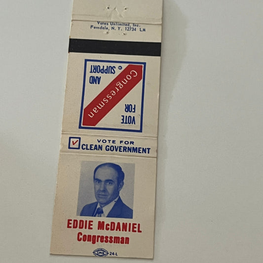 Eddie McDaniel Congressman Natchez MS Vintage Matchbook Cover TB6-MB2-4