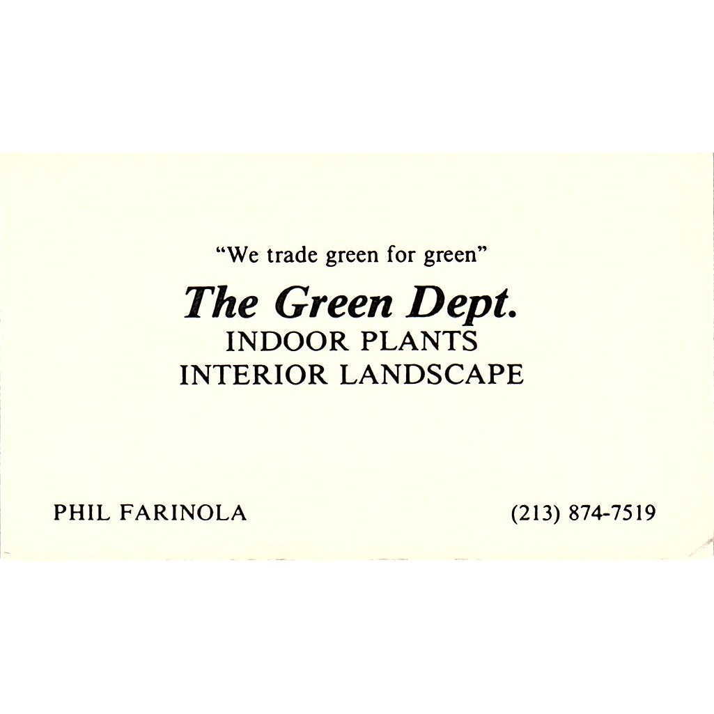 The Green Dept. Phil Farinola Los Angeles CA Vintage Business Card SSB4-B13