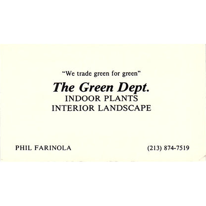The Green Dept. Phil Farinola Los Angeles CA Vintage Business Card SSB4-B13