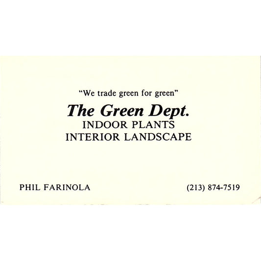 The Green Dept. Phil Farinola Los Angeles CA Vintage Business Card SSB4-B13