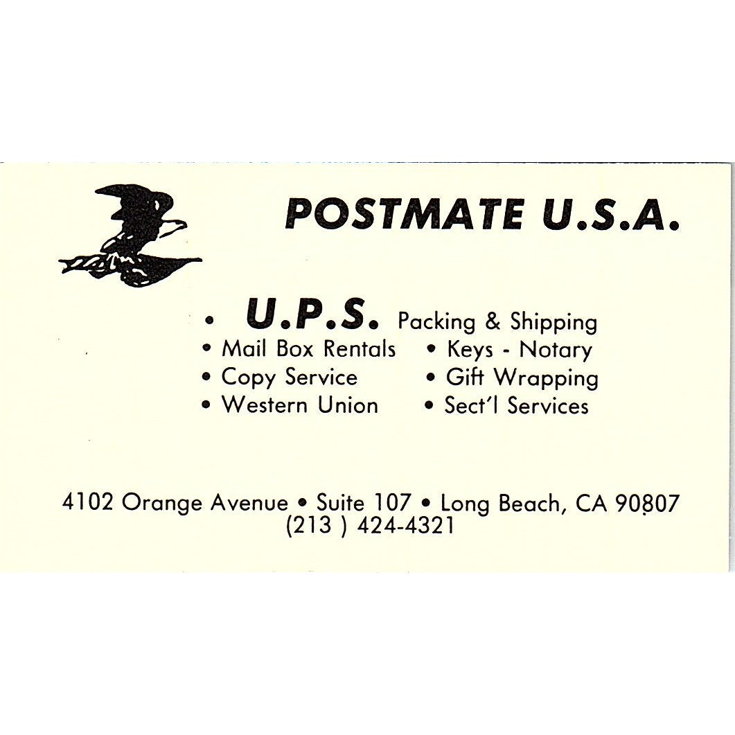 Postmate USA U.P.S Packing & Shipping Long Beach CA Vintage Business Card SB4-B5