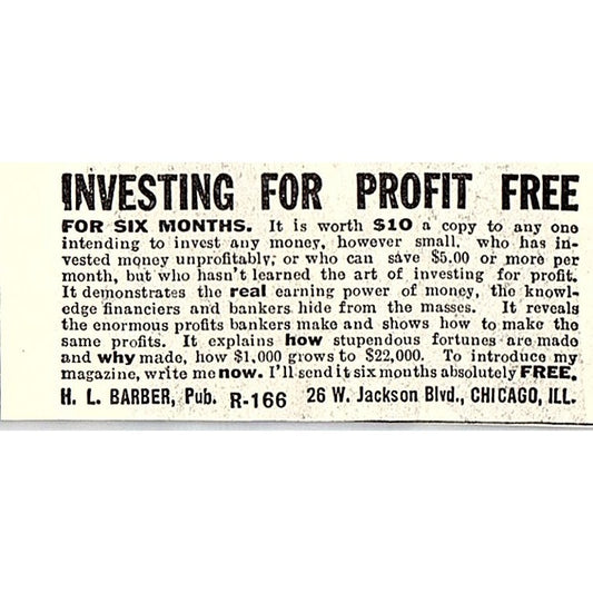 H.L. Barber Investments 26 W. Jackson Blvd Chicago 1914 Original Ad AF3-Q4