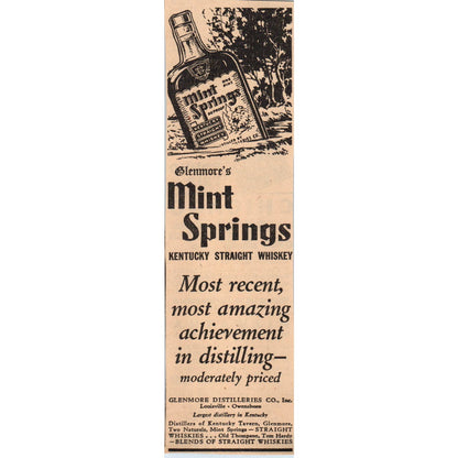 Glenmore's Mint Springs Kentucky Whiskey 2x6 1935 Minneapolis Journal Ad AE7-H1