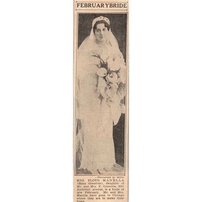 Floyd Manella Mary Giancola Wedding Chicago 1935 Newspaper Article AE7-N4