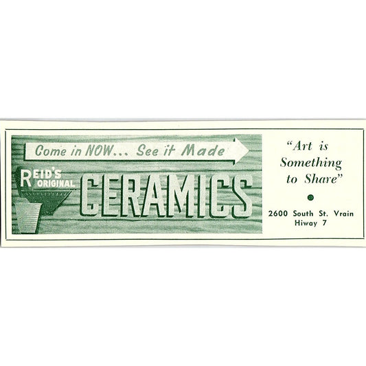 Reid's Original Ceramics 2600 S. St Vrain 1957 Estes Park CO Ad AG4-M1