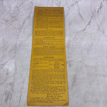 1937 Auction Flyer Anna Illig Schaefferstown LJ Gilbert Kleinfelter Lebanon D22