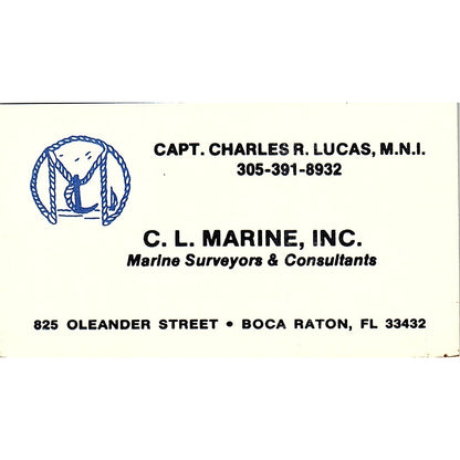 C.L. Marine, Inc. Capt. Charles R. Lucas, M.N.I. Boca Raton FL Card SSB4-B13